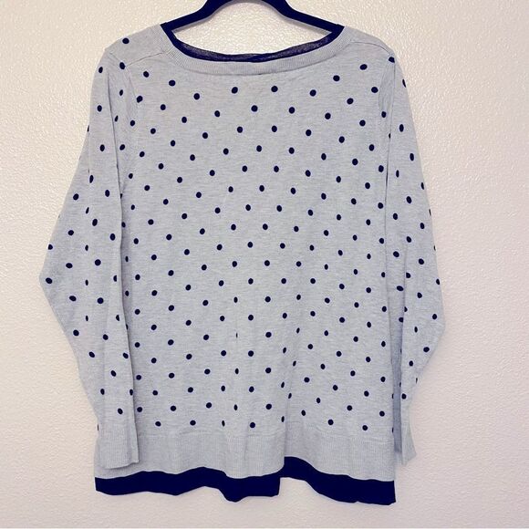 Lane Bryant knit gray black polka dot v neck sweater chiffon trim 18/20 - Picture 4 of 10